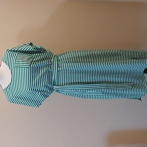 Land's End Green & White Striped Dolman Sleeve Midi Dress EUC - size M